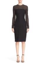 Women's Carmen Marc Valvo Couture Embellished Illusion Lace Knit Sheath Dress