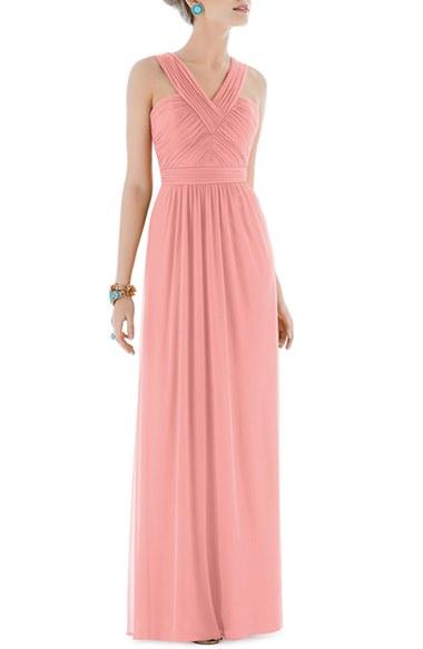 Women's Alfred Sung Shirred Chiffon V-neck Gown - Red