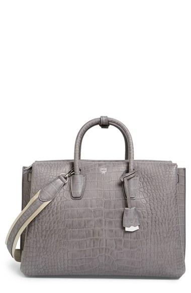 Mcm 'large Milla' Croc Embossed Leather Tote