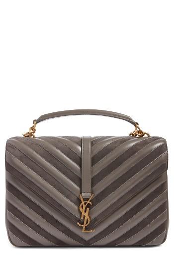 Saint Laurent Medium College Patchwork Suede & Leather Shoulder Bag -