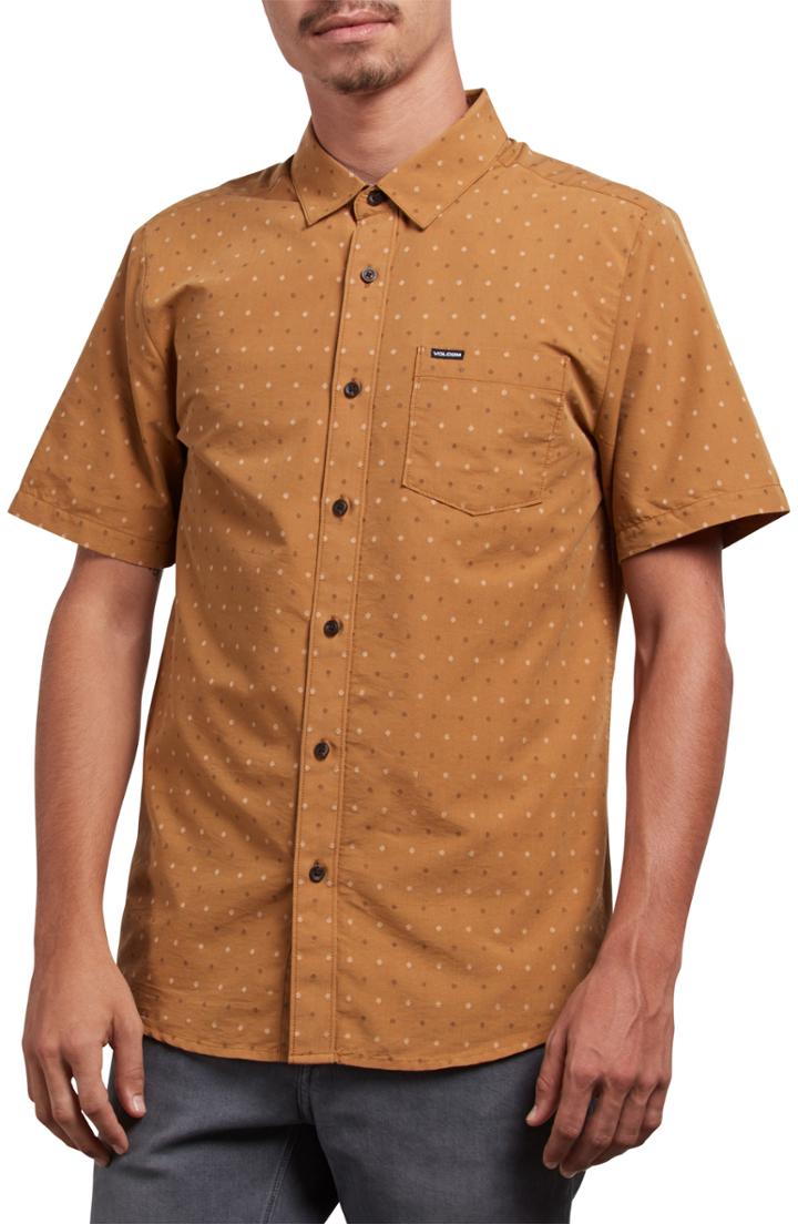 Men's Volcom Frequency Dot Short Sleeve Woven Shirt, Size - Orange