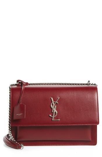 Saint Laurent Large Sunset Leather Shoulder Bag - Burgundy