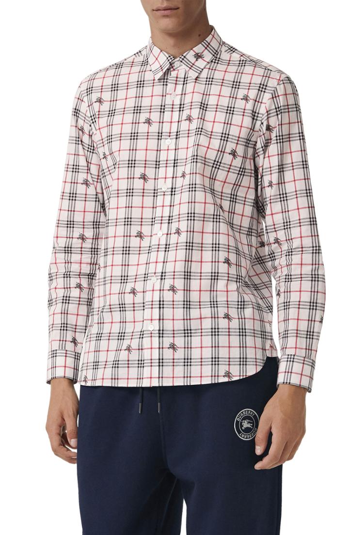 Men's Burberry Edward Logo Poplin Sport Shirt, Size - White