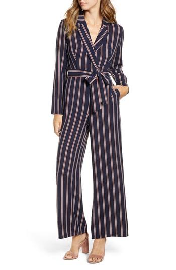 Women's Stripe Jumpsuit - Blue
