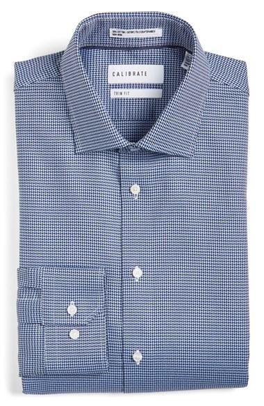 Men's Calibrate Trim Fit Non-iron Houndstooth Stretch Dress Shirt