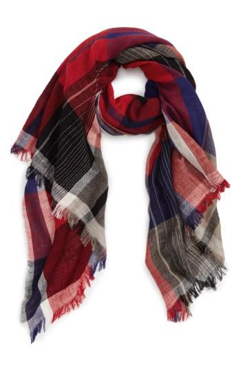 Women's David & Young Oblong Plaid Scarf, Size - Red