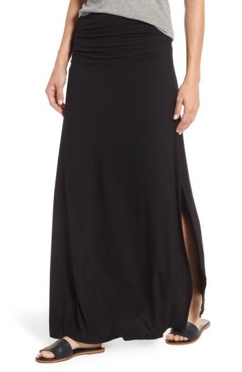Women's Bobeau Ruched Side Slit Maxi Skirt - Black