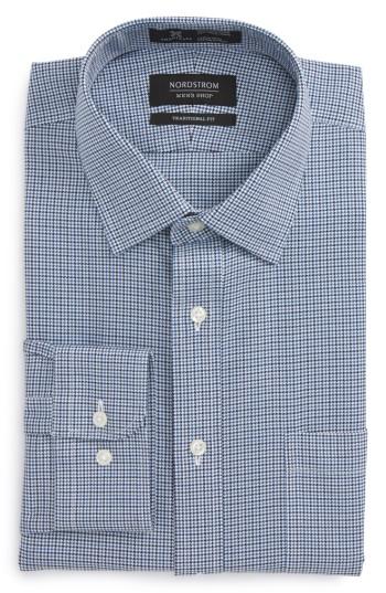 Men's Nordstrom Men's Shop Smartcare(tm) Traditional Fit Houndstooth Dress Shirt .5 32/33 - Blue