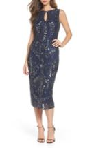 Petite Women's Pisarro Nights Sequin Lace Sheath Dress P - Blue