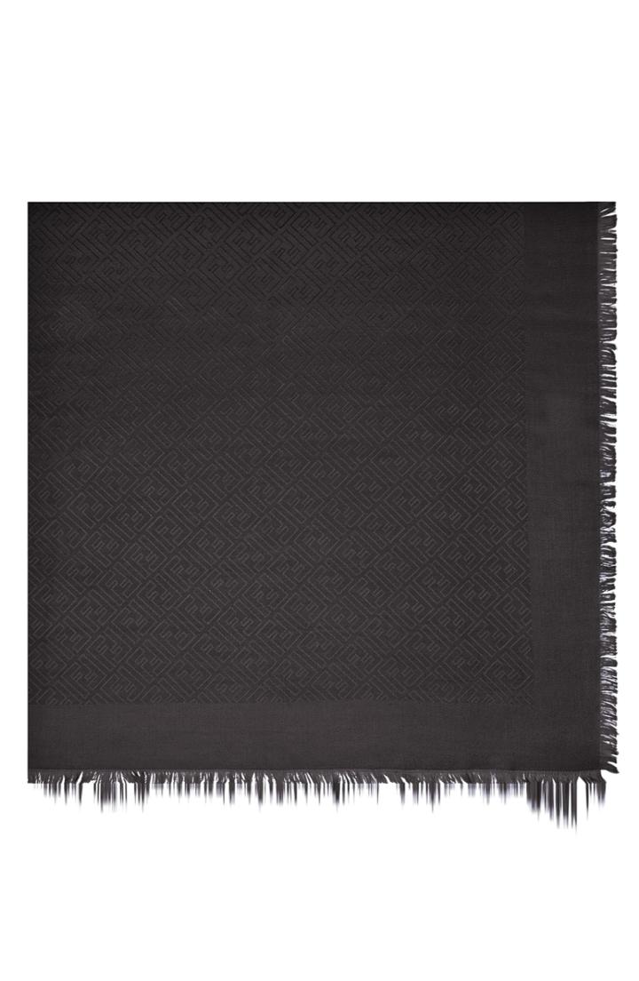 Women's Fendi Logo Silk & Wool Scarf, Size - Black