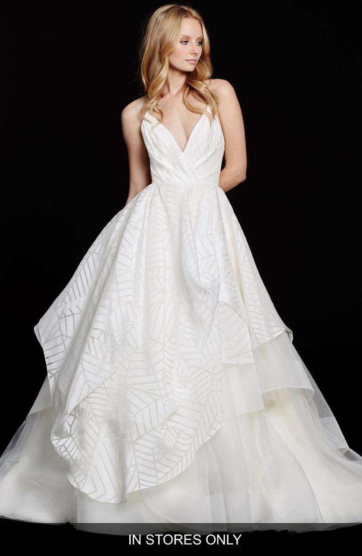 Women's Hayley Paige Bahati Beaded Bodice Draped Organza & Tulle Ballgown, Size In Store Only - White