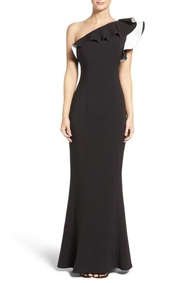 Women's Maria Bianca Nero Colorblock One-shoulder Gown