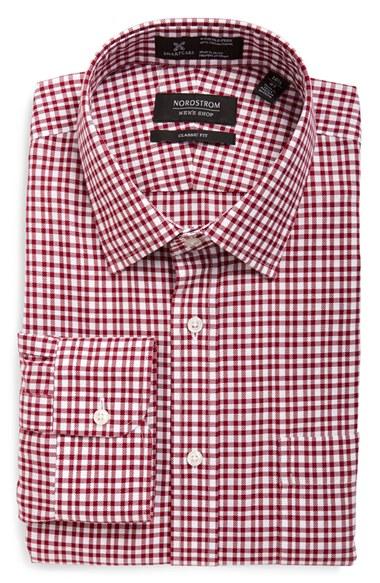 Men's Nordstrom Men's Shop Smartcare(tm) Classic Fit Plaid Dress Shirt .5 32 - Burgundy