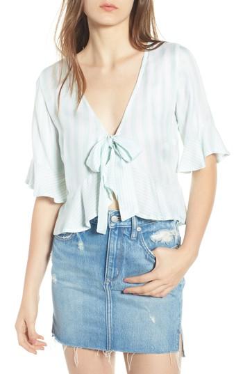 Women's Love, Fire Tie Front Stripe Peplum Top - Blue