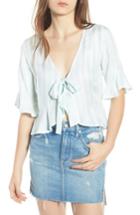 Women's Love, Fire Tie Front Stripe Peplum Top - Blue