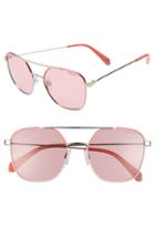 Women's Polaroid 56mm Polarized Square Aviator Sunglasses - Pink/ Silver