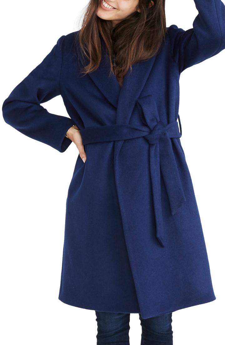 Women's Madewell Shawl Collar Wrap Coat, Size - Blue