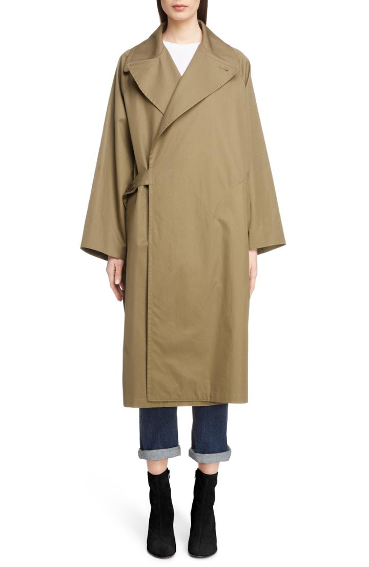 Women's Y's By Yohji Yamamoto Side Tab Trench Coat - Green