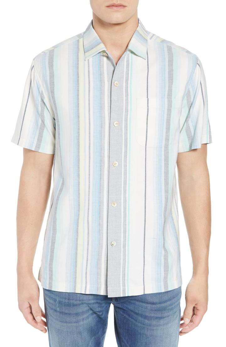 Men's Tommy Bahama Posado Sands Silk Camp Shirt, Size - Blue
