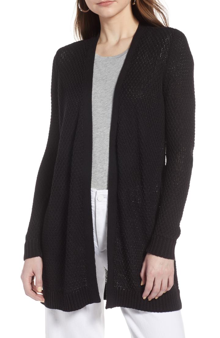 Women's Halogen Textured Cotton Knit Cardigan, Size - Black