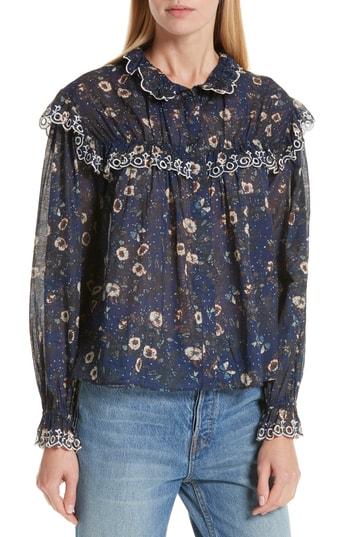 Women's Isabel Marant Etoile Elmira Eyelet Trim Blouse Us / 34 Fr - Blue