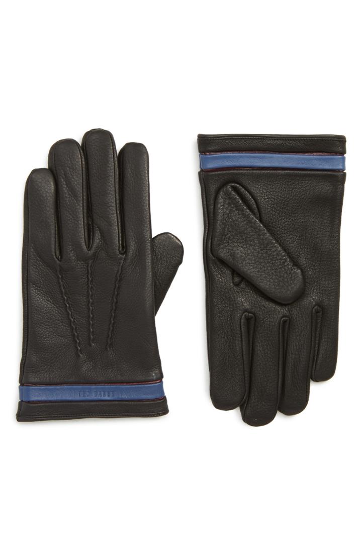 Men's Ted Baker London Tipped Leather Touchscreen Gloves - Black