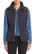 Women's Gallery Quilted Vest With Faux Suede Trim - Blue