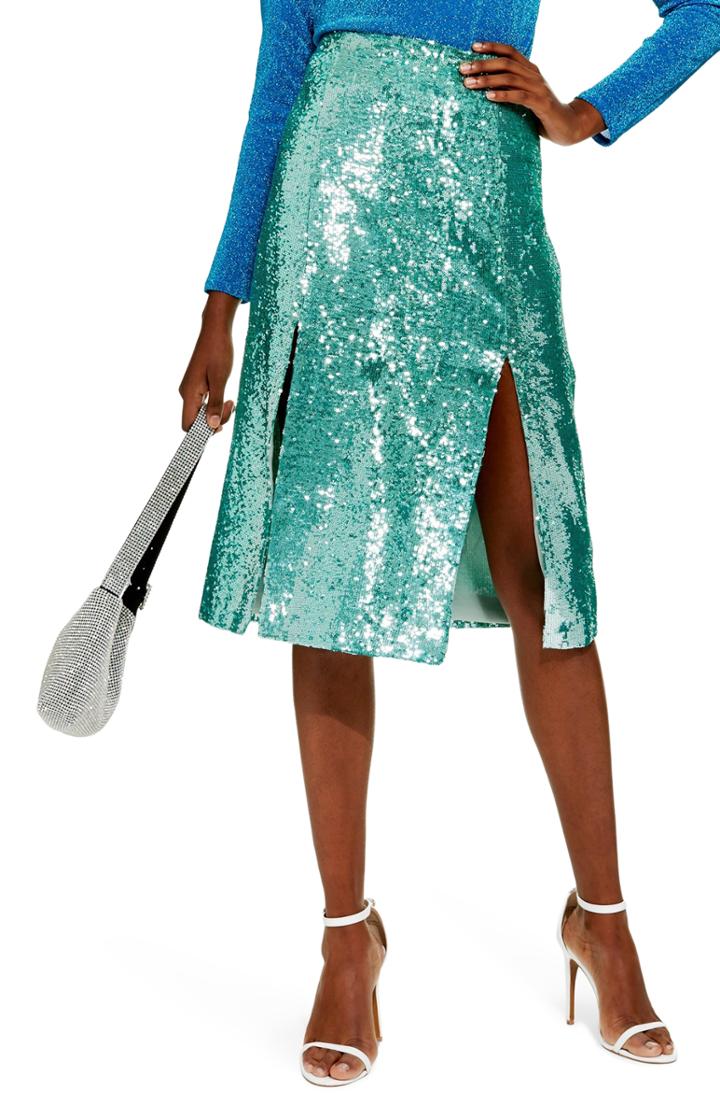 Women's Topshop Sequin Skirt Us (fits Like 0) - Green