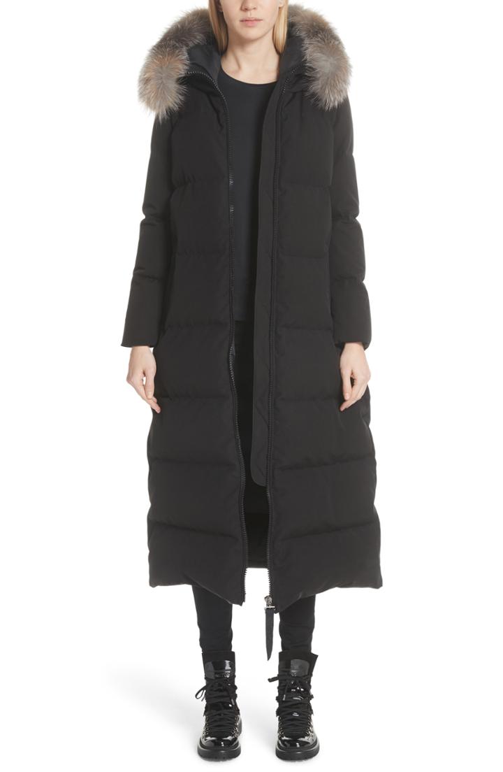 Women's Moncler Bernache Hooded Down Coat With Removable Genuine Fox Fur Trim