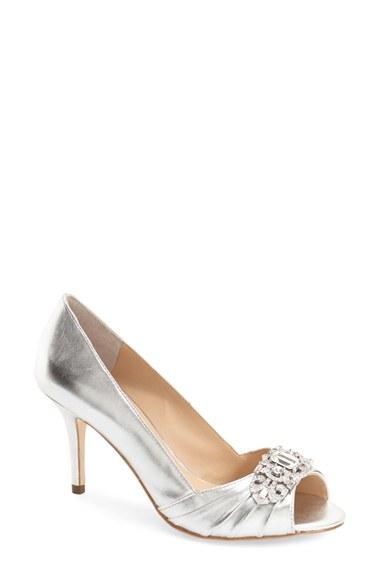 Women's Nina 'verity' Swarovski Peep Toe Pump M - Metallic