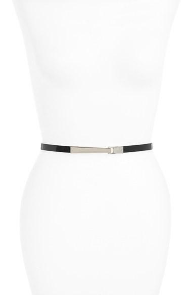Women's Halogen 'interlock' Skinny Stretch Leather Belt - Black