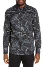 Men's Ted Baker London Slim Fit Leaf Print Shirt (s) - Blue