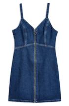 Women's Topshop Sleeveless Front Zip Denim Dress Us (fits Like 0-2) - Blue
