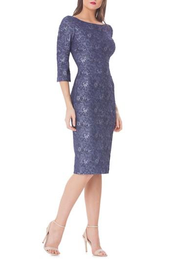 Women's Js Collections Bell Sleeve Matelasse Sheath Dress - Blue