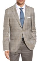 Men's Boss Jeen Trim Fit Windowpane Wool Sport Coat R - Beige