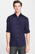Men's John Varvatos Slim Fit Cotton Woven Shirt, Size - Blue