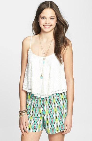 Lily White Woven Shorts Lime Print