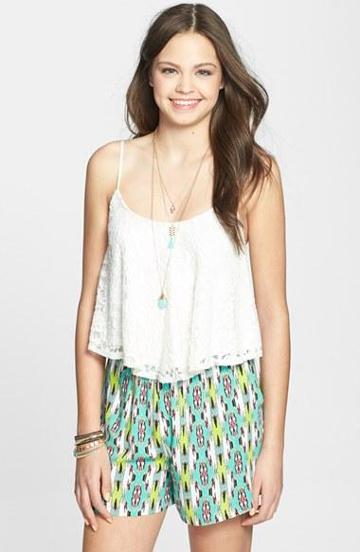 Lily White Woven Shorts Lime Print