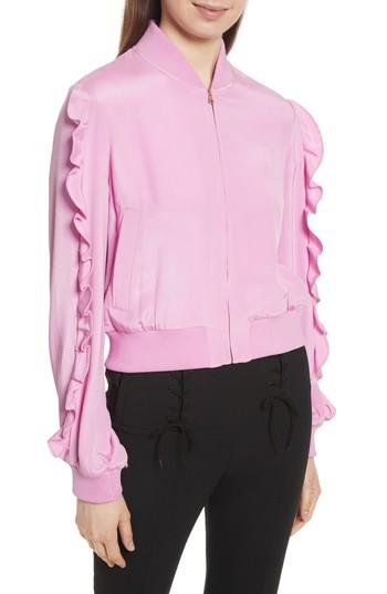 Women's Tibi Ruffled Silk Bomber Jacket - Pink