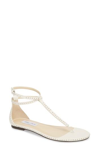 Women's Jimmy Choo Afia Studded Flat Sandal Us / 34eu - White