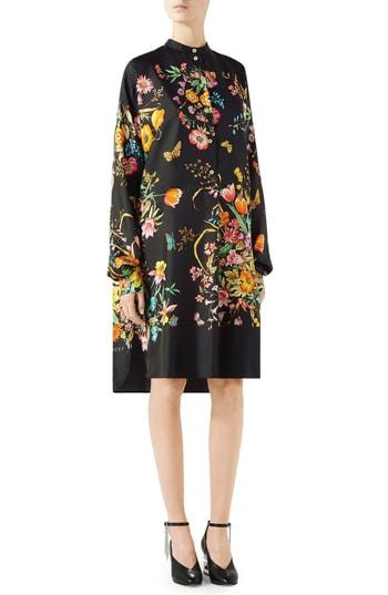 Women's Gucci Floral Print Silk Shirtdress Us / 38 It - Black