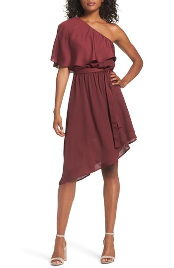Petite Women's Charles Henry One-shoulder Asymmetrical Dress P - Burgundy