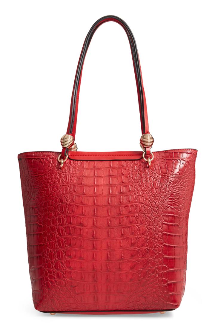 Sondra Roberts Croc Embossed Faux Leather Tote - Red