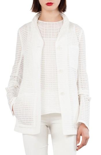 Women's Akris Openweave Silk & Cotton Blend Jacket With Detachable Cuffs - Ivory