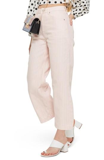 Women's Topshop Pink Stripe Wide Leg Crop Jeans W X 30l (fits Like 24w) - Pink