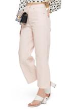 Women's Topshop Pink Stripe Wide Leg Crop Jeans W X 30l (fits Like 24w) - Pink