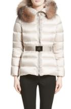 Women's Moncler Tatie Belted Down Puffer Coat With Removable Genuine Fox Fur Trim - White