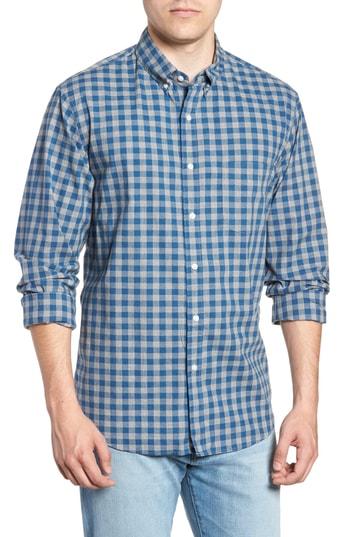 Men's J.crew Slim Fit Stretch Secret Wash Heather Gingham Poplin Shirt, Size - Blue