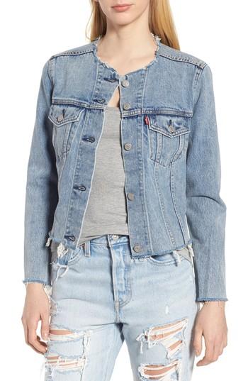 Women's Levi's Altered Zip Distressed Trucker Jacket - Blue