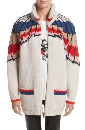 Women's Stella Mccartney Feather Print Wool Cardigan Us / 40 It - None